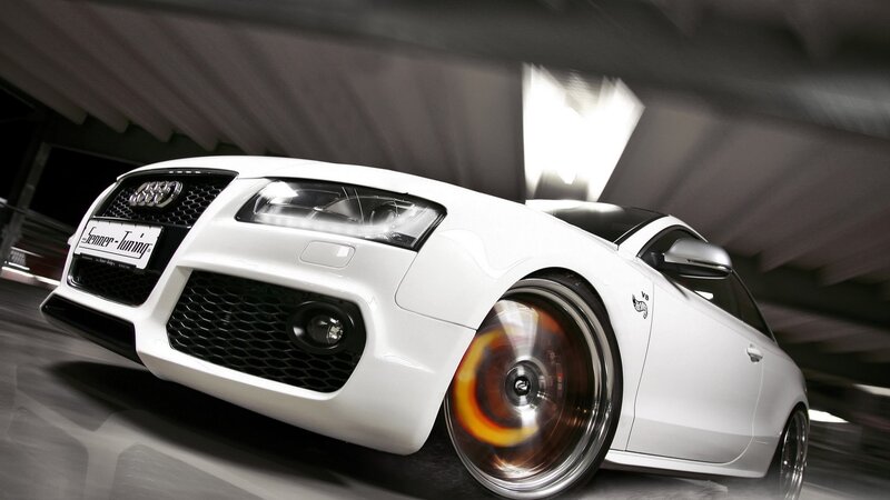 White Audi Car — Dramatic, Photograph, Wheel