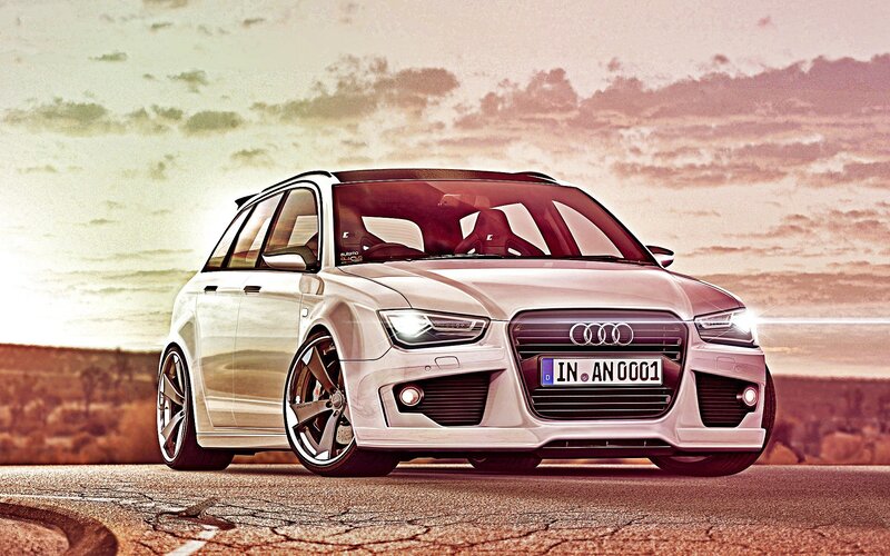 White Audi Car — Dramatic, Sunset, Digital Art