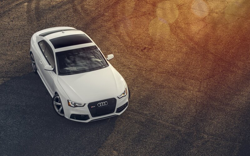 White Audi Car — Dramatic, Sunset, Photograph, Asphalt