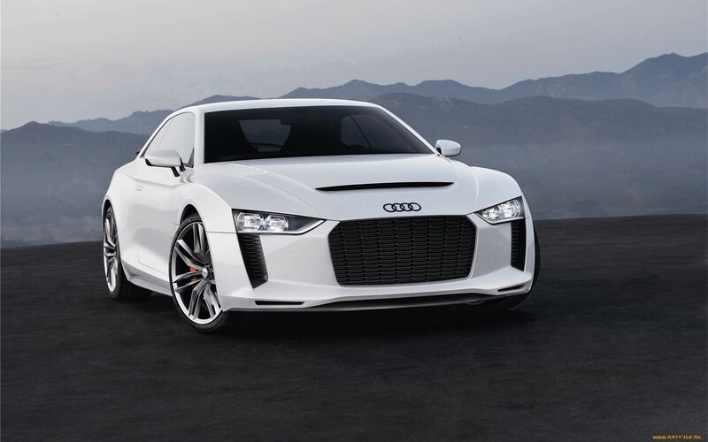 White Audi Concept Car — Dramatic, Photograph, Mountains
