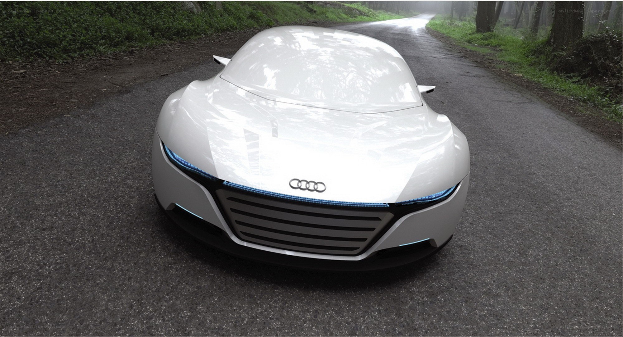 White Audi concept car on road