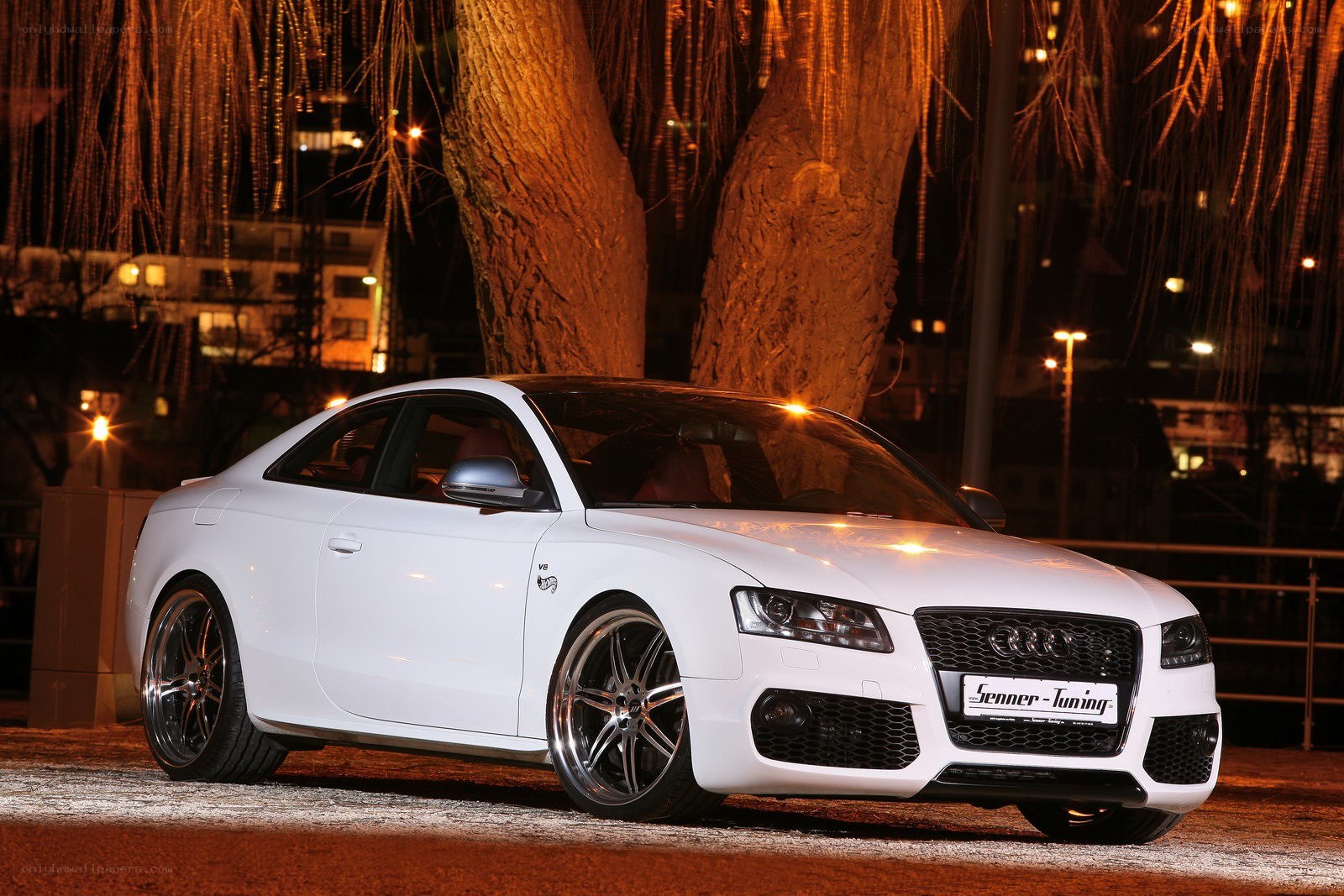 White Audi coupe at night