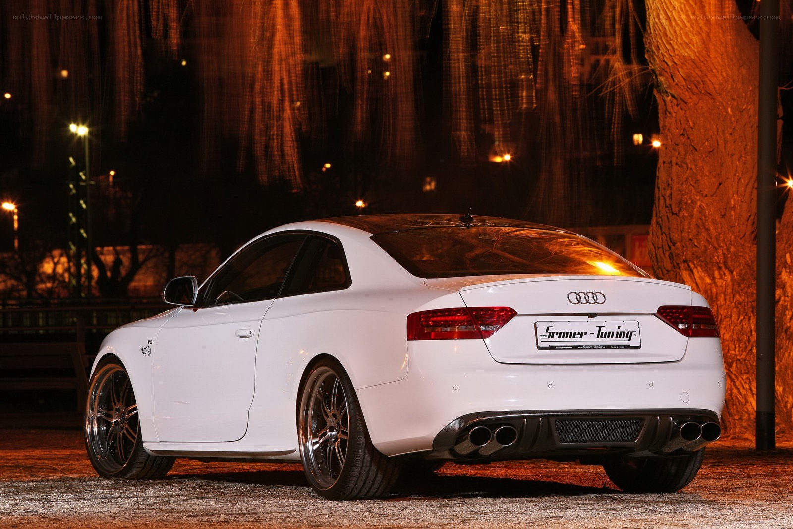 White Audi coupe at night