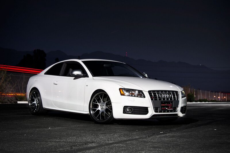 White Audi Coupe — Dramatic, Night, Photograph, Mountains