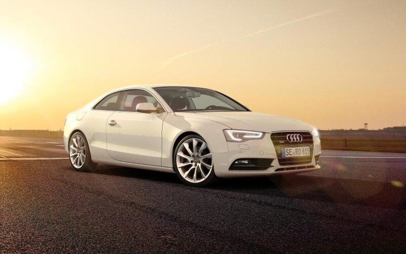 White Audi Coupe — Dramatic, Sunset, Photograph, Car
