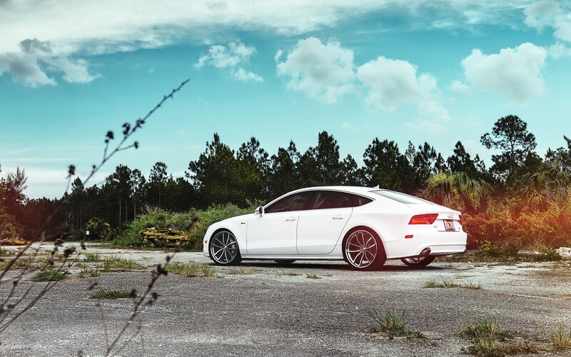 white audi in a field