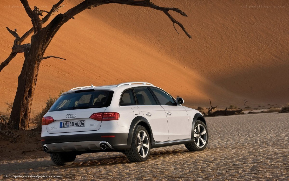 White Audi in desert landscape