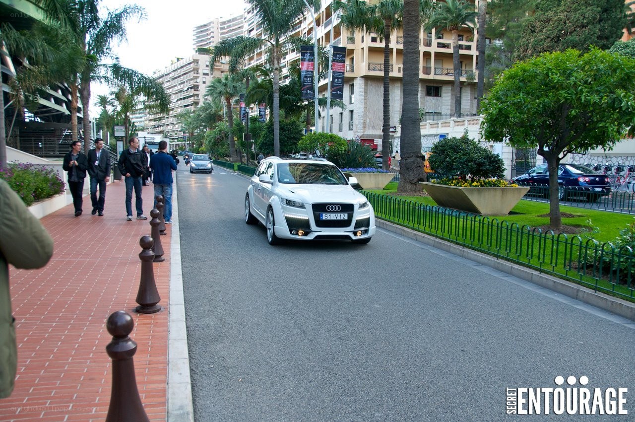 White Audi on a city street