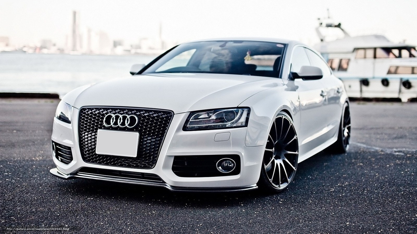 White Audi parked by the water