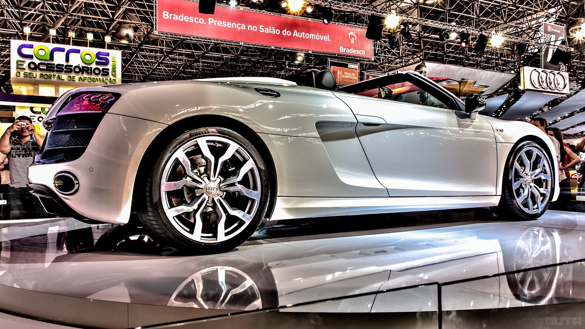 White Audi R8 at auto show