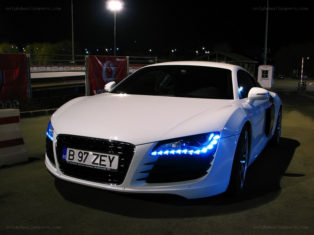 white audi r8 at night
