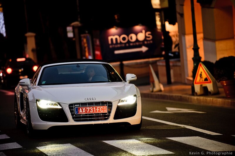 White Audi R8 at night
