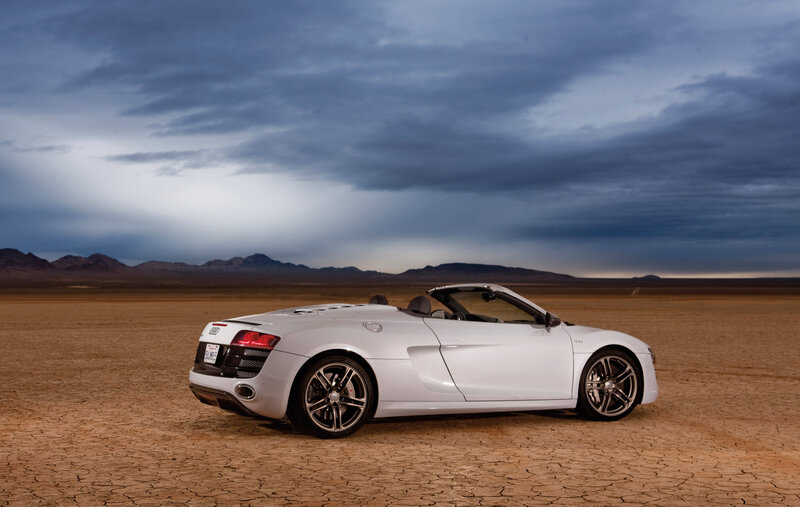 White Audi R8 Convertible — Dramatic, Sunset