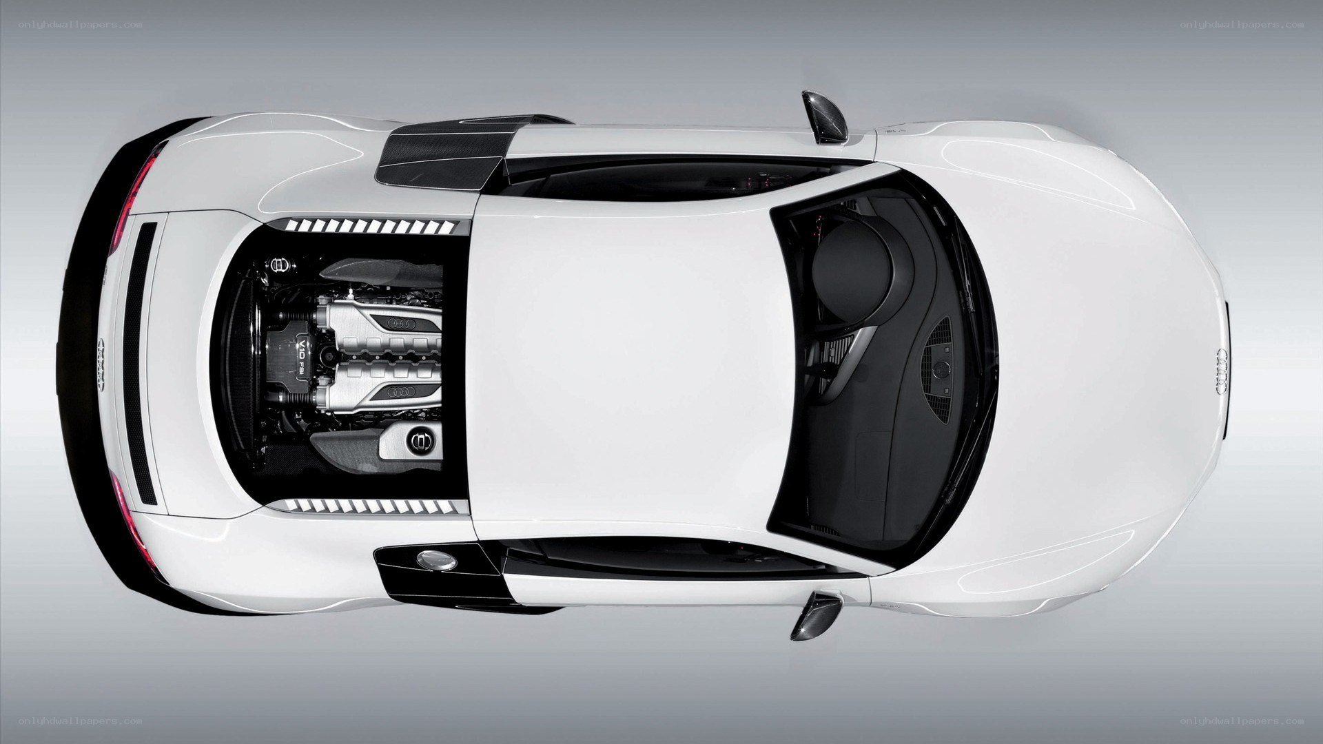 white audi r8 engine view