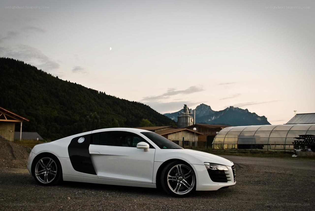 White Audi R8 in a rural setting