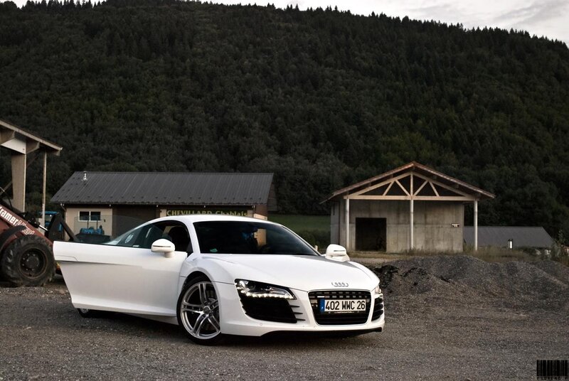 White Audi R8 in a rural setting