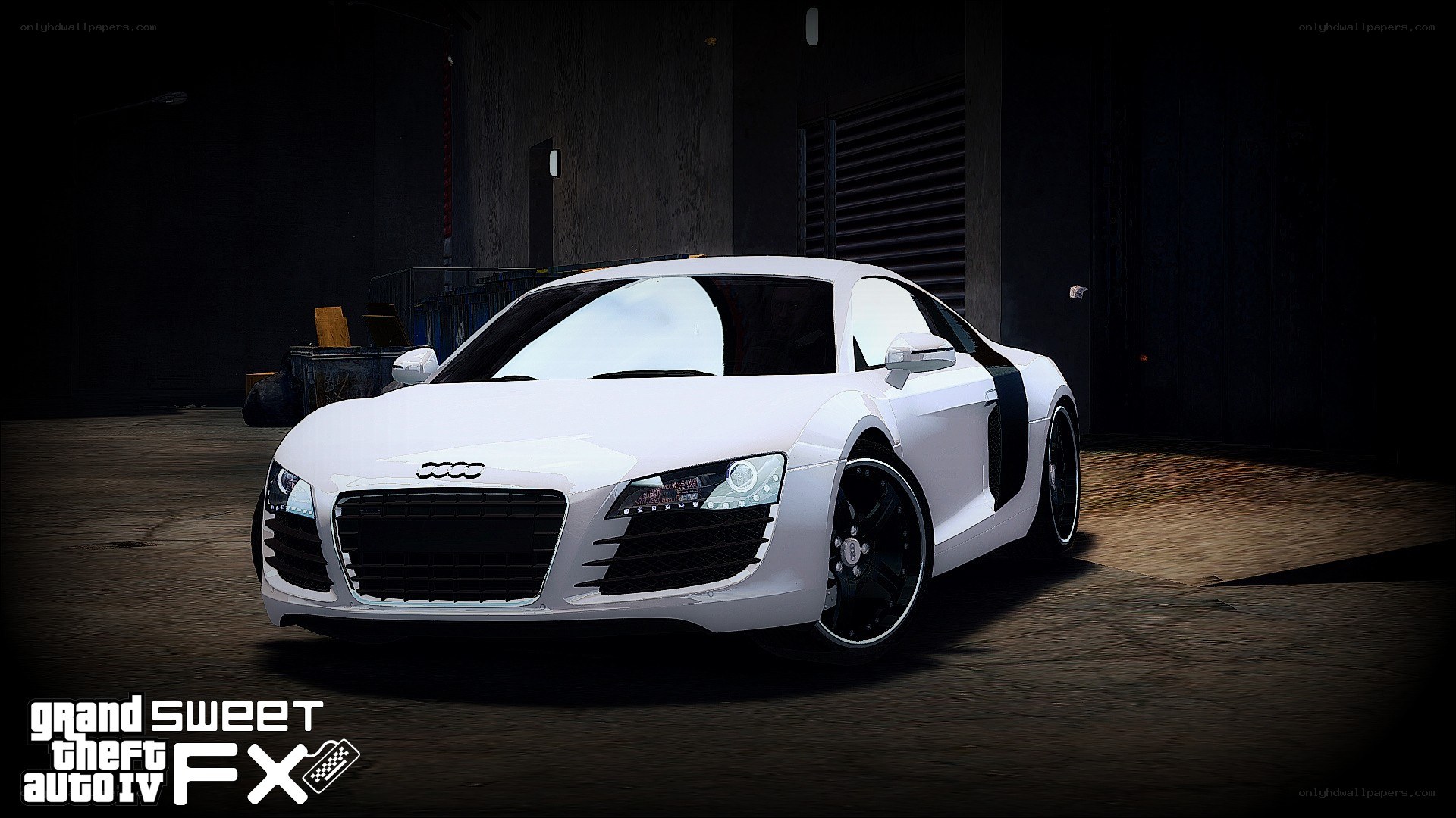 white audi r8 in garage