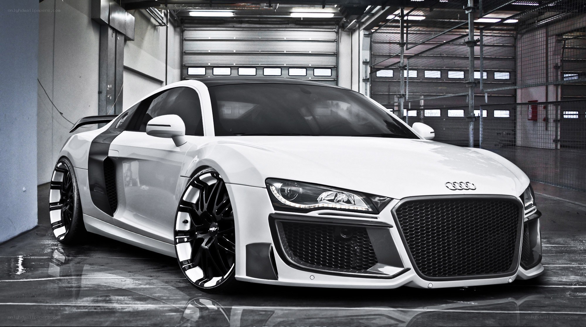 White Audi R8 in garage