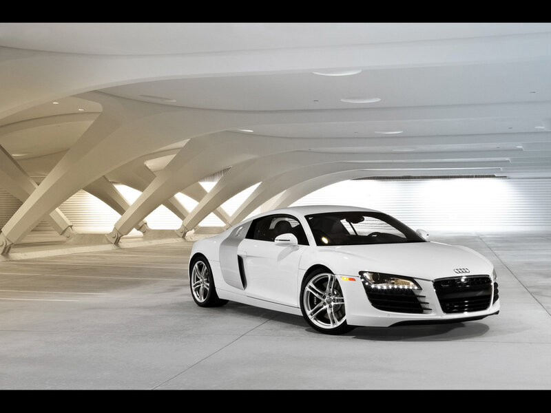 White Audi R8 in modern garage