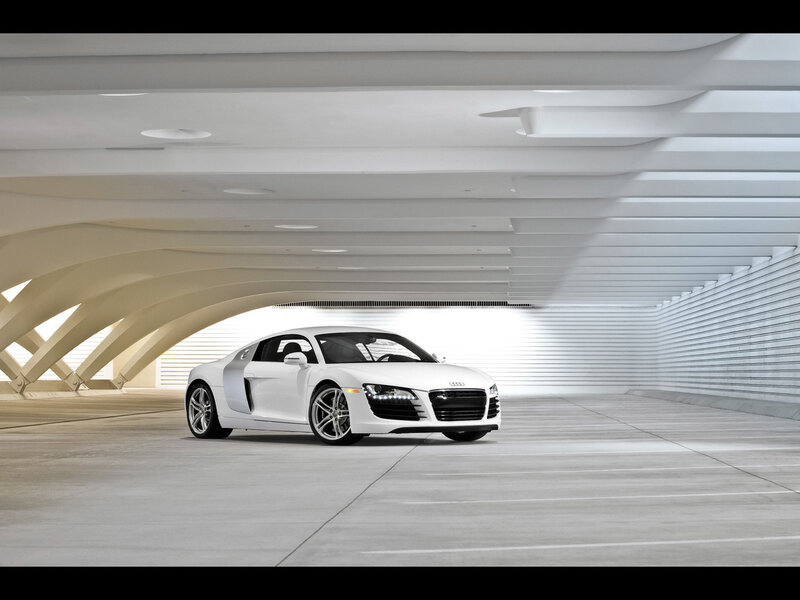 White Audi R8 in modern garage