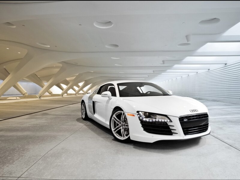 White Audi R8 in modern garage