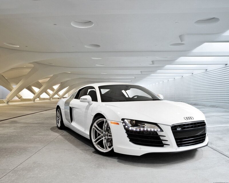 White Audi R8 in modern garage