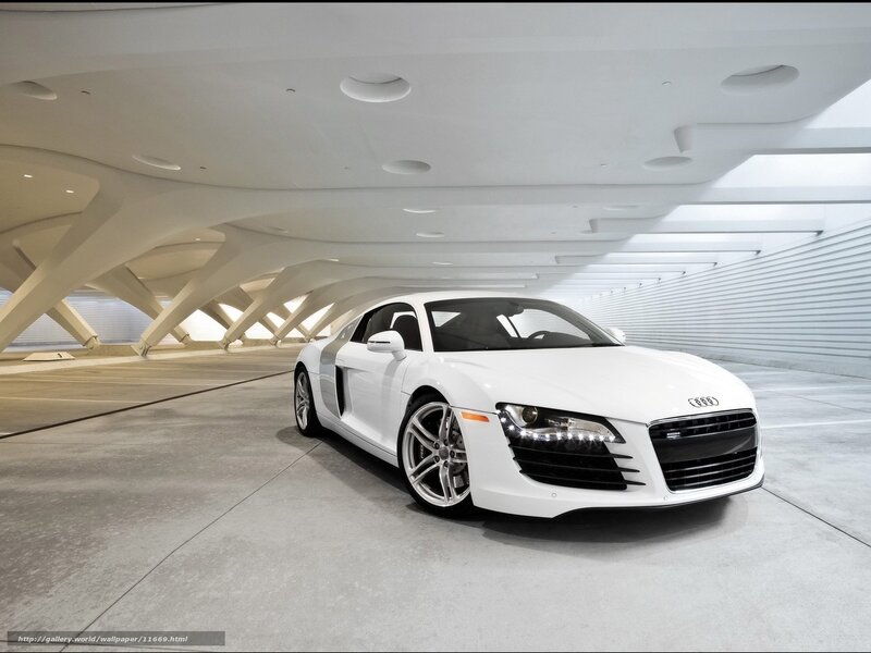 White Audi R8 in modern garage