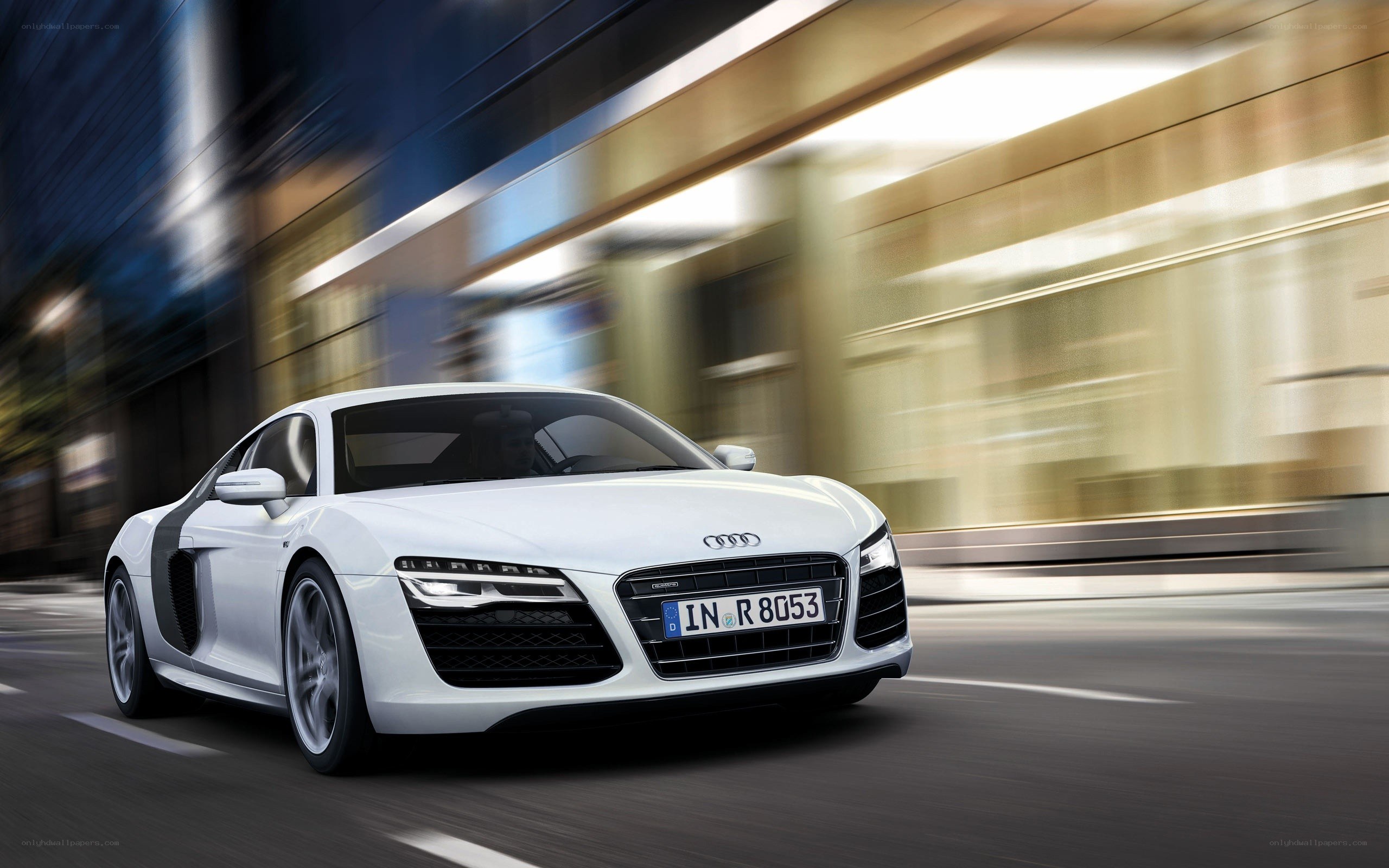 White Audi R8 in motion