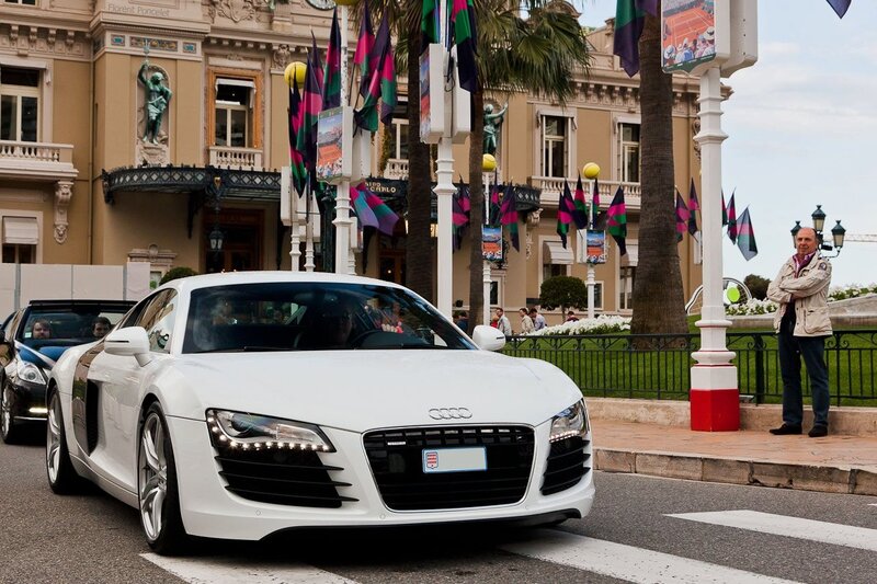 White Audi R8 on a city street