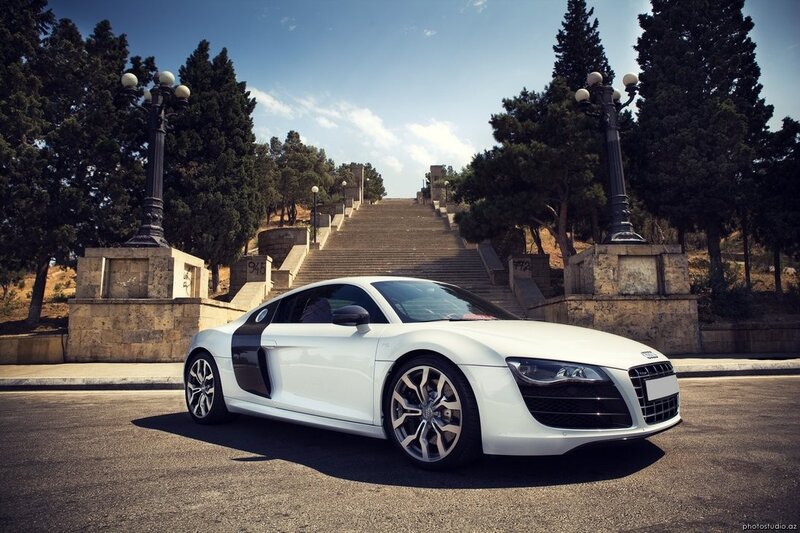 White Audi R8 on a city street