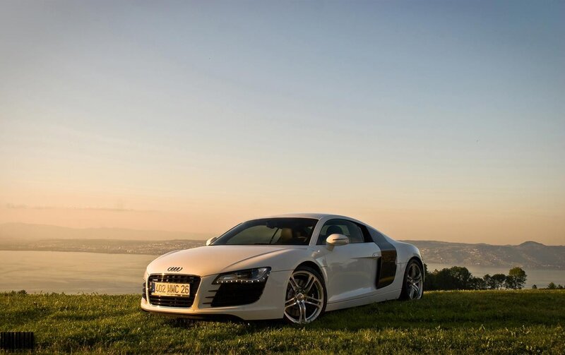 White Audi R8 on a hillside
