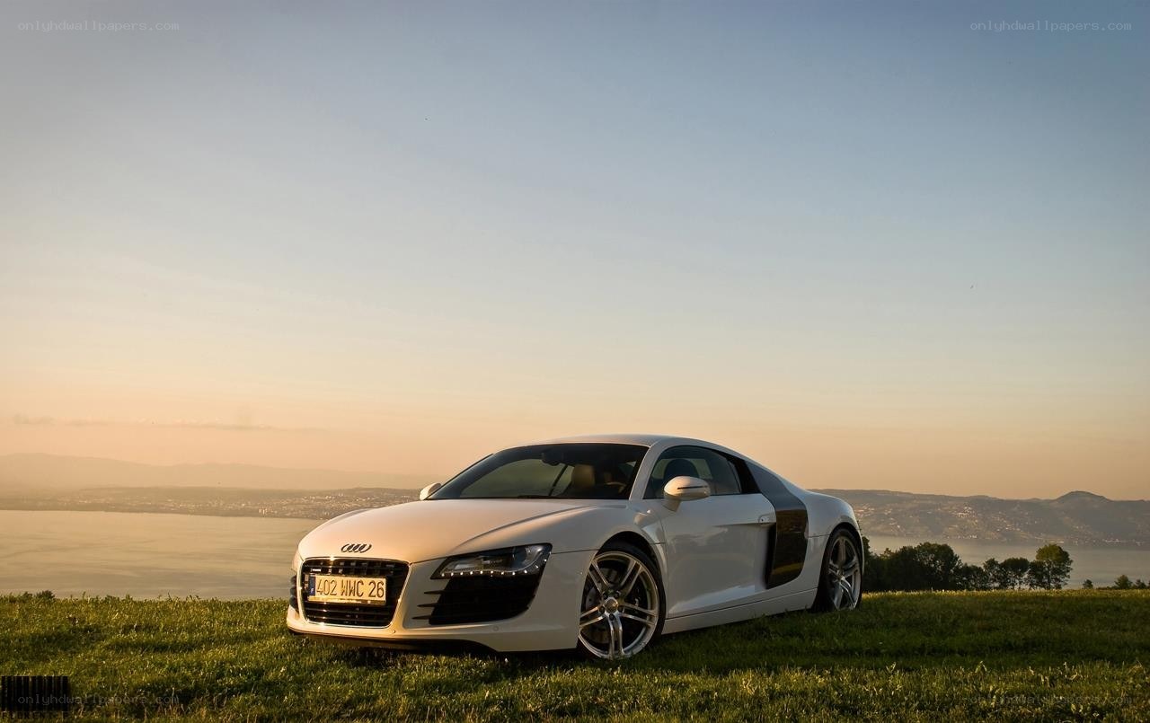 White Audi R8 on a hillside