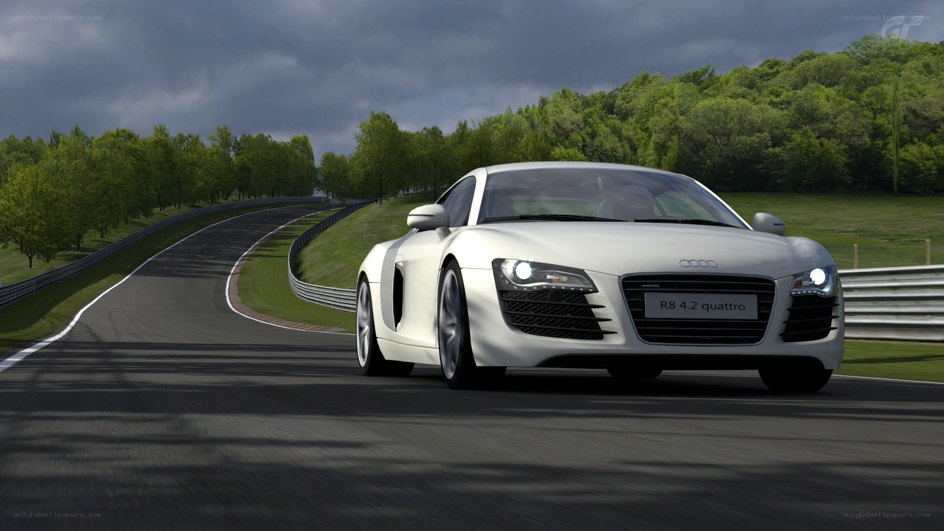 White Audi R8 on a racetrack