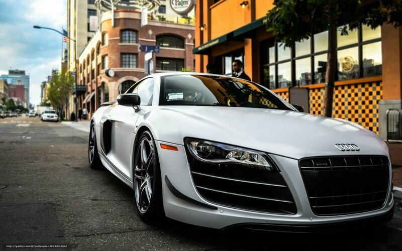 White Audi R8 on city street