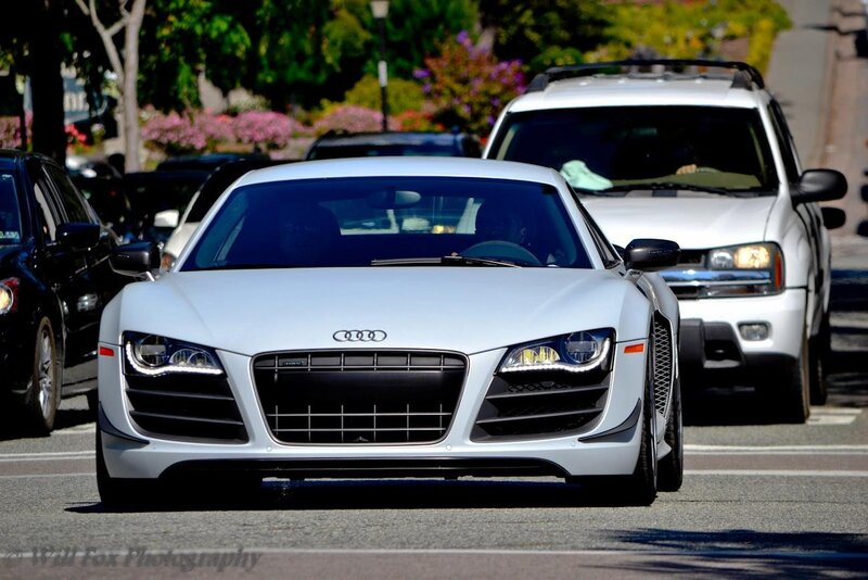 White Audi R8 on city street