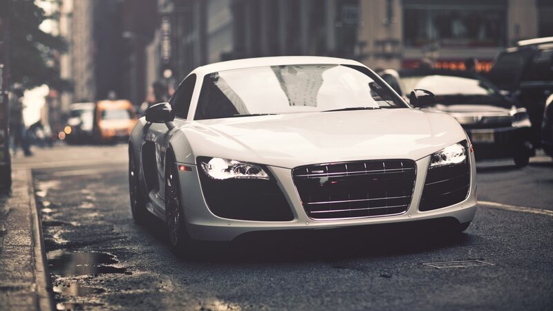 white audi r8 on city street