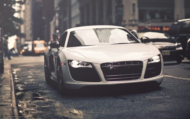White Audi R8 on city street