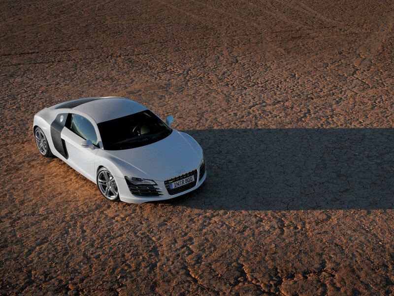 White Audi R8 on cracked earth