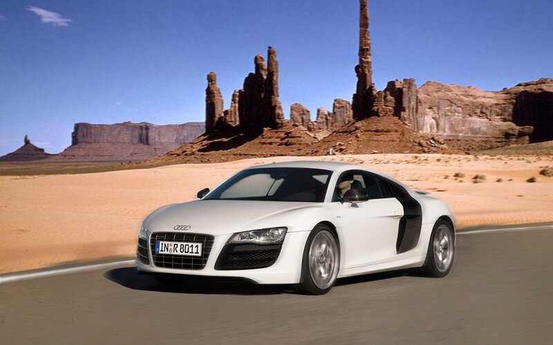 White Audi R8 on desert road