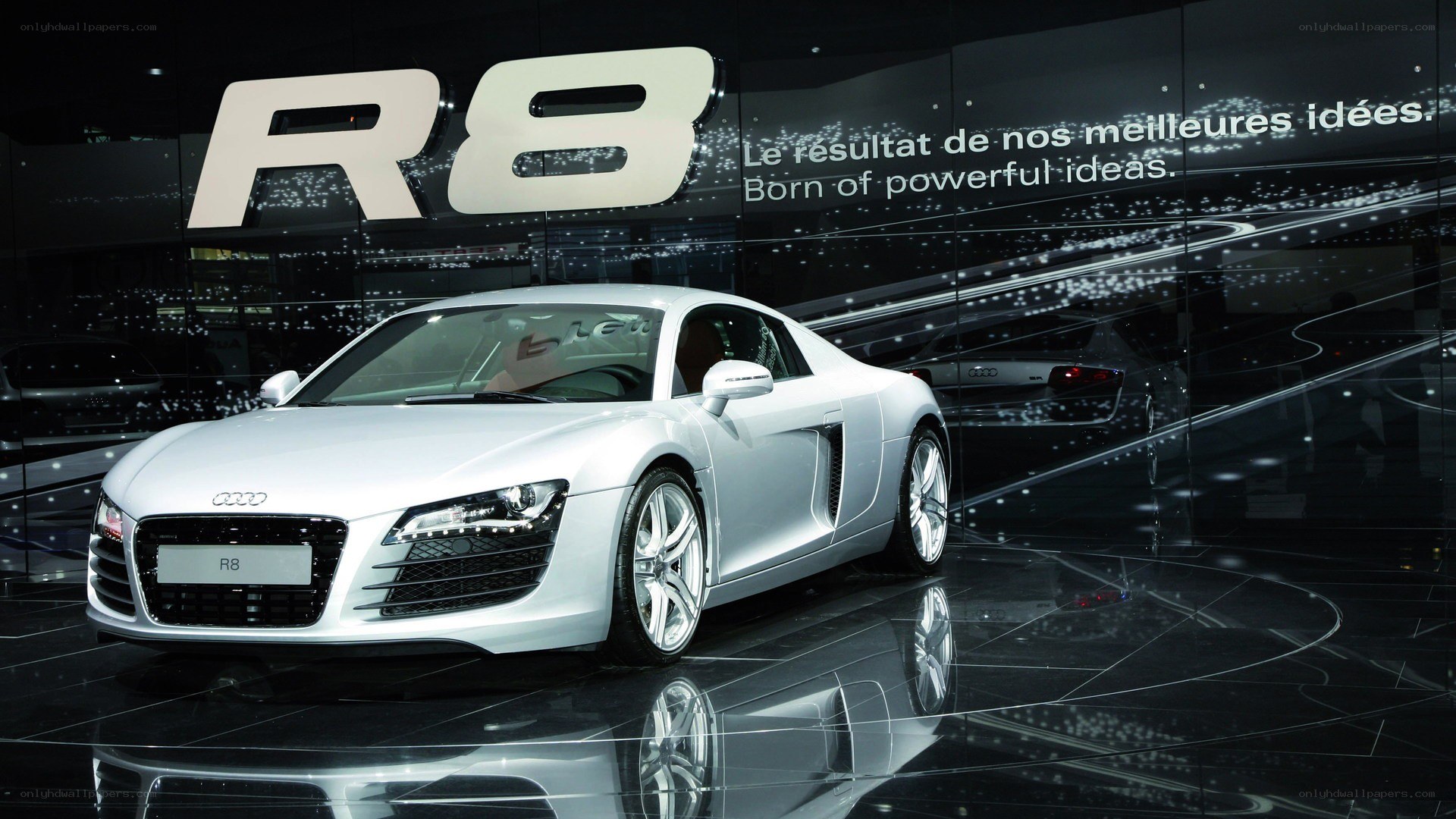 White Audi R8 on display