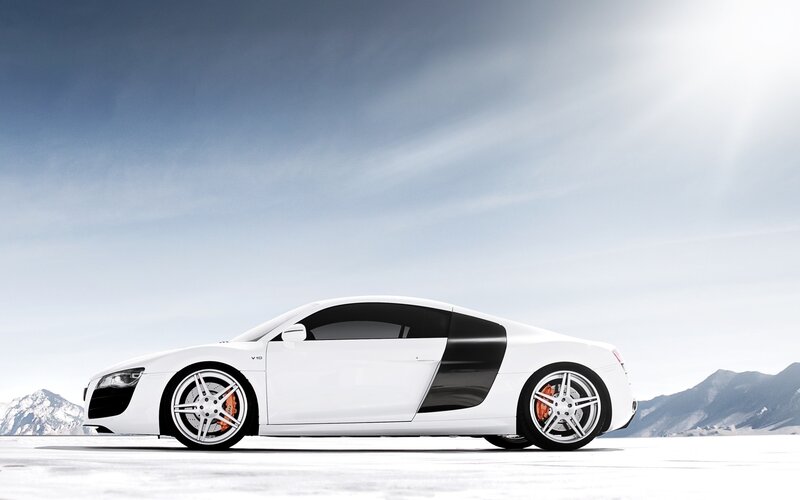 White Audi R8 on snowy landscape