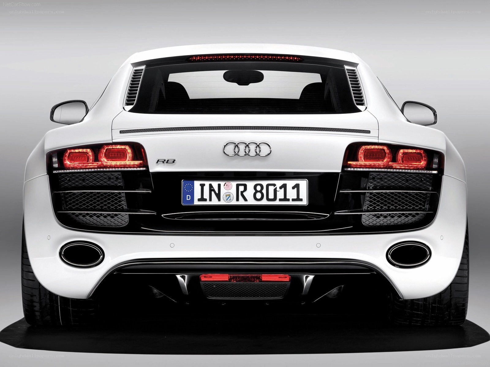 white audi r8 rear view