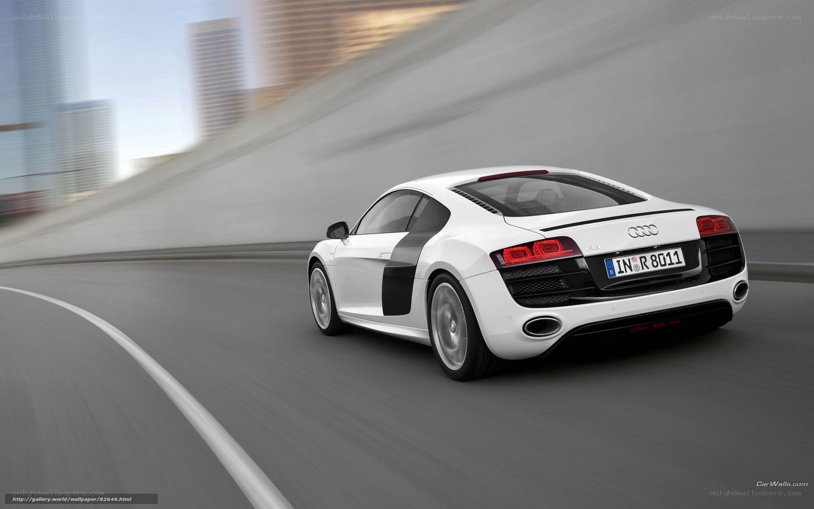 White Audi R8 speeding on road