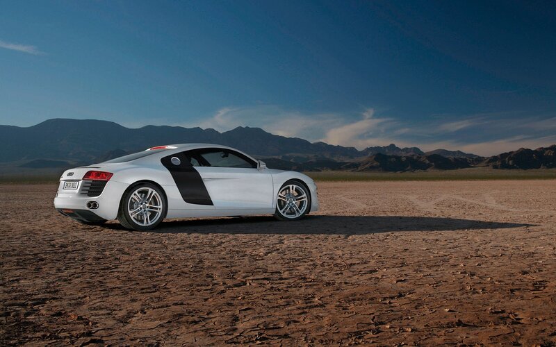 White Audi R8 Sports Car — Dramatic, Afternoon, Photograph, Desert