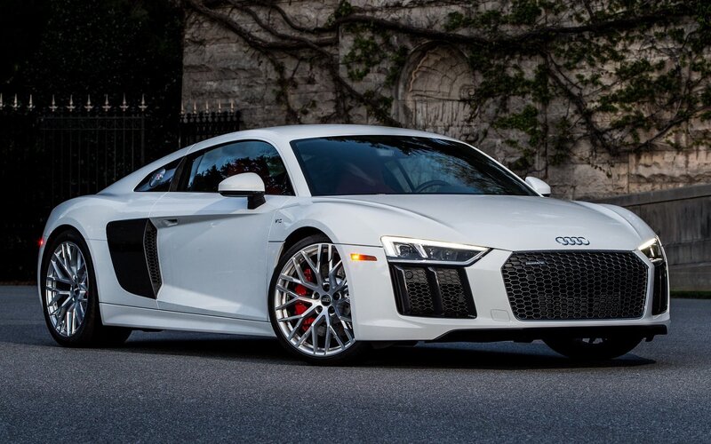 White Audi R8 Sports Car — Dramatic, Night, Photograph, Stone Wall
