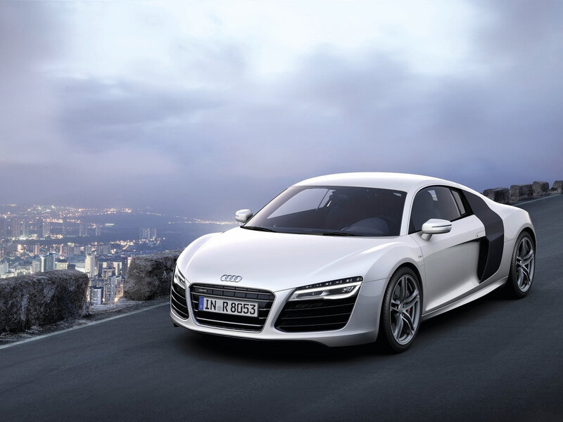 White Audi R8 Sports Car — Dramatic, Night