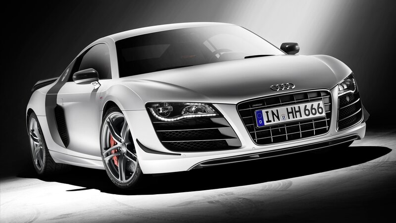 White Audi R8 Sports Car — Dramatic, Photograph, Headlights, Grille