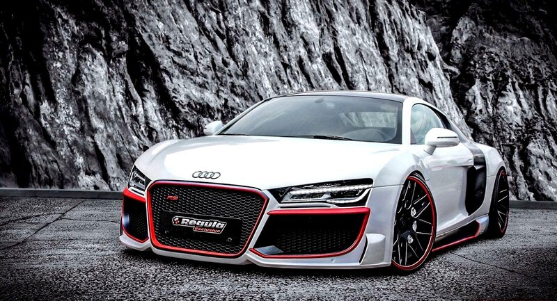 White Audi R8 Sports Car — Dramatic, Photograph, Rock Wall