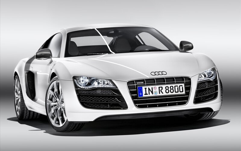 White Audi R8 Sports Car — Dramatic, Photograph