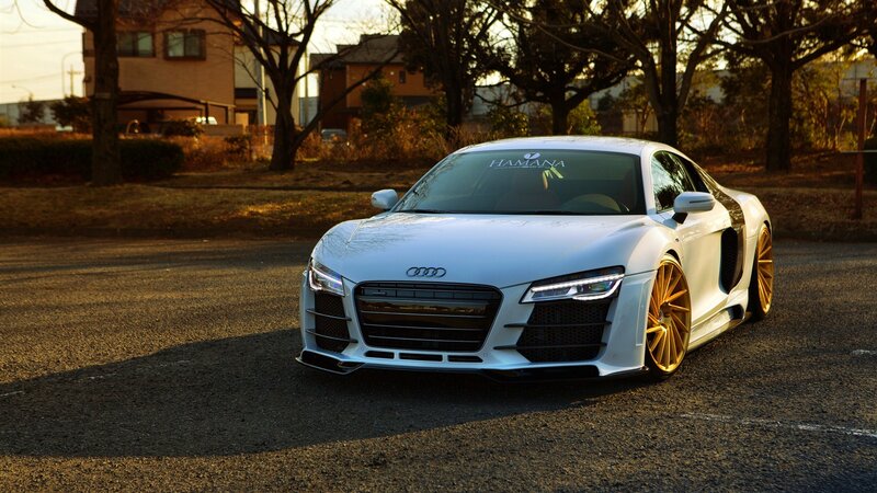 White Audi R8 Sports Car — Dramatic, Sunset, Photograph, Road